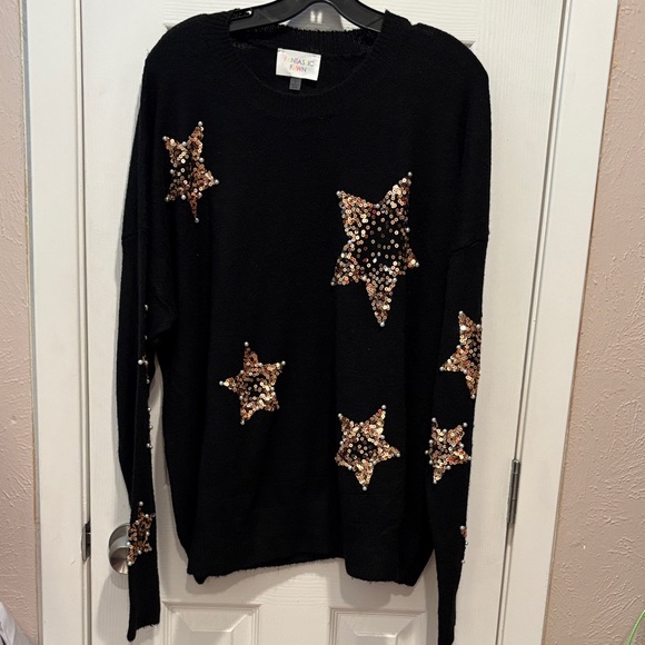 Fantastic Fawn Sweaters - Fantastic Fawn Black Sweater with Gold Star Accents